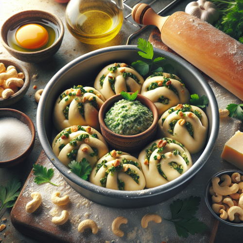 Domowy chleb rwany z pesto pietruszkowym
