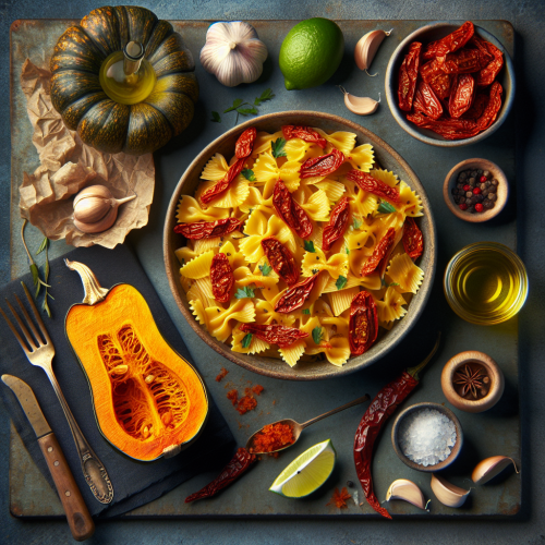 Pasta z pieczonej dyni z suszonymi pomidorami