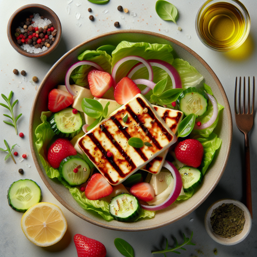 Sałatka z grillowanym serem halloumi i owocami