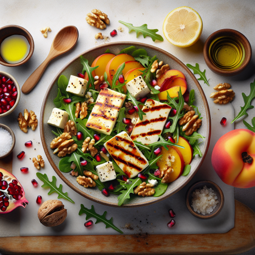 Kolorowa sałatka z grillowanym halloumi i granatem