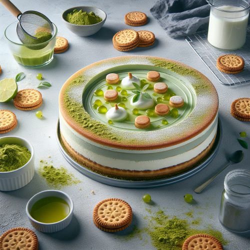 Sernik matcha na zimno z galaretką agrestową