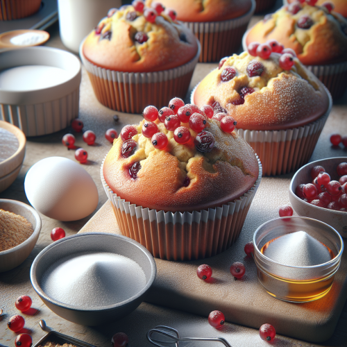 Puszyste muffinki z czerwonymi porzeczkami
