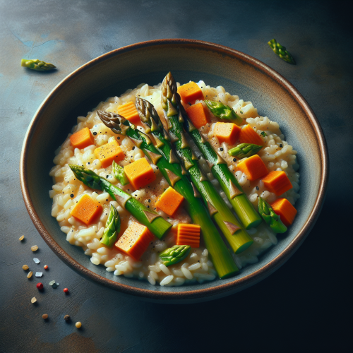Kremowe risotto ze szparagami i marchewką