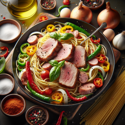 Pikantne spaghetti z polędwiczką wieprzową