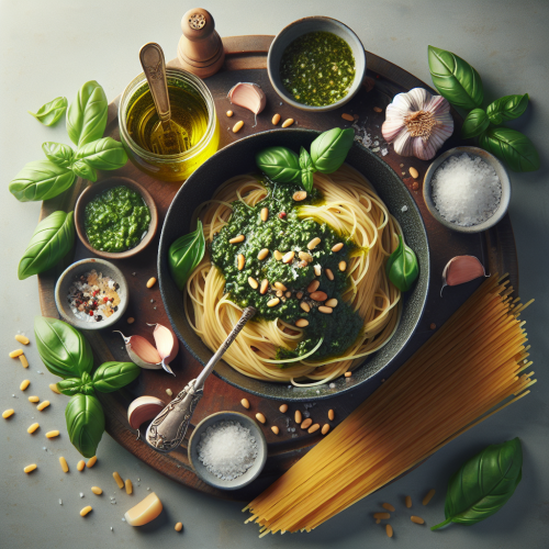 Makaron spaghetti z domowym pesto bazyliowym