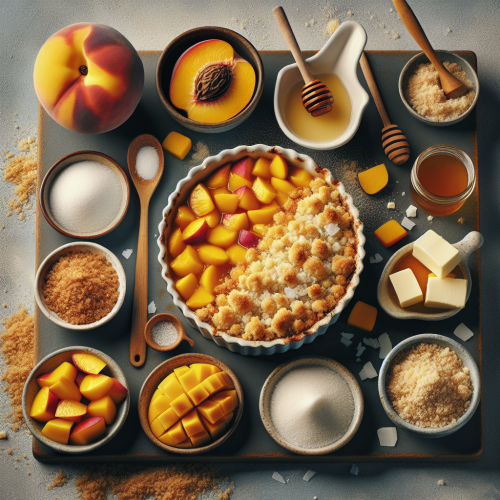 Egzotyczny crumble z brzoskwiniami i mango pod kokosową kruszonką