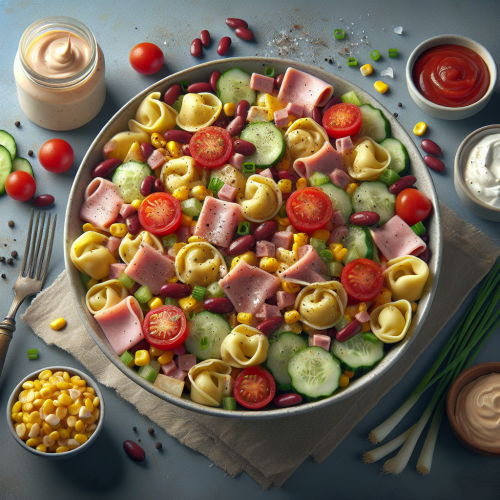 Sałatka z tortellini, czerwoną fasolą i warzywami