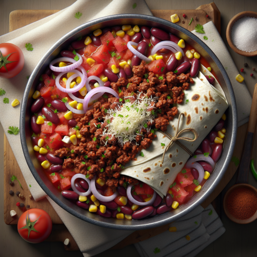 Burrito z mieloną wołowiną, czerwoną fasolą i kukurydzą