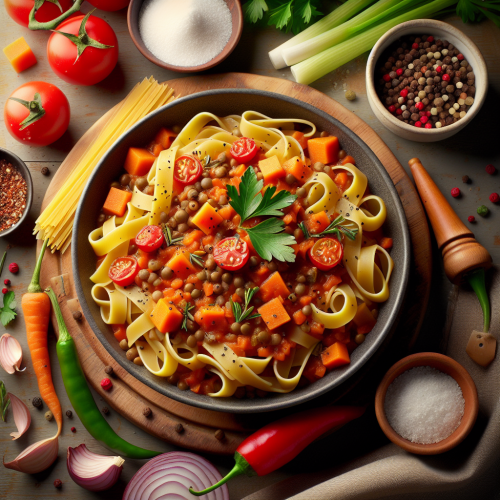 Tagliatelle z sosem z czerwonej soczewicy