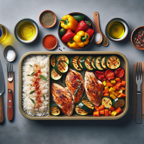 Obiad – Kurczak + ryż + pieczone warzywa